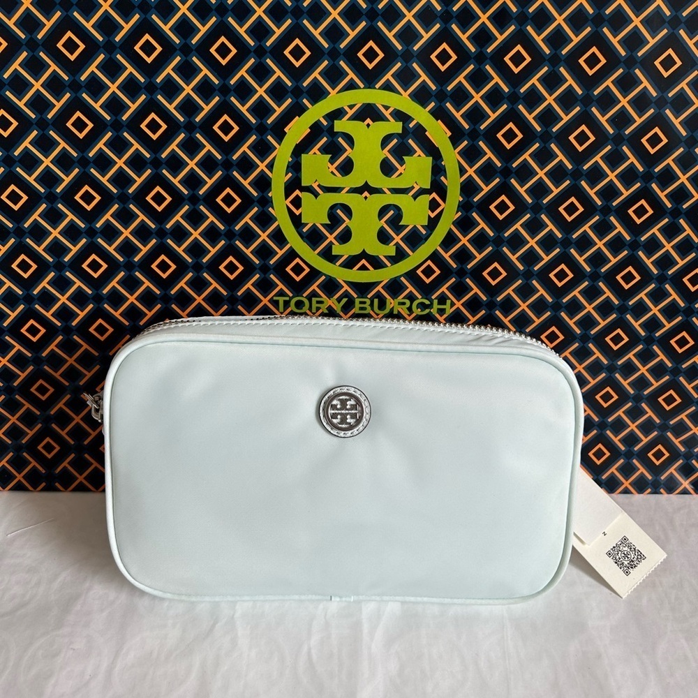 Tory Burch Virginia Nylon Belt Bag Crossbody Bag Ice Blue Silver Baby Blue Light